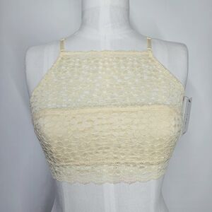 French Affair Sze M/L Bralette Bra Lace Overlay Halter Bandeau Cream White Smoke